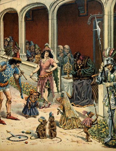 Storia della Francia nel Medioevo: Il re di Francia Luigi XI detto il Prudente (1423-1483) invecchia nel suo castello di Plessis-les-Tours in compagnia di zingari venuti a intrattenere da pseudonym for Onfray de Breville Jacques Job