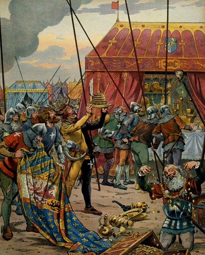 Storia della Francia nel Medioevo: Gli svizzeri si impossessano delle ricchezze di Carlo il Temerario (1433-1477), duca di Borgogna dopo il disastro della battaglia di Grandson, che vide la vittoria dei confederati, alleati di Luigi XI di Francia su Carlo da pseudonym for Onfray de Breville Jacques Job