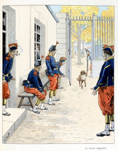 Illustrazione dal libro A la gloire des betes, testo di A Fabre, disegni di Jacques Marie Gaston Onfray de Breville dit JOB: Il Barbet Dagobert da pseudonym for Onfray de Breville Jacques Job