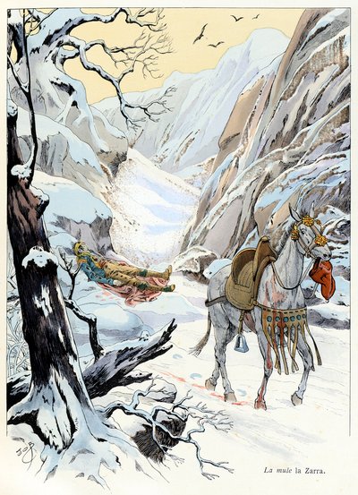 Illustrazione tratta dal libro “A la gloire des betes” testo di A Fabre, disegni di Jacques Marie Gaston Onfray de Breville detto JOB (1858-1931), editore Maison Alfred Mame e figlio: La mula 