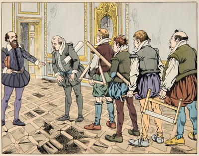 Illustrazione dal libro “Le bon roy Henri”, illustrato da Jacques Marie Gaston Onfray de Breville detto JOB: Sully mostra una severa economia da pseudonym for Onfray de Breville Jacques Job
