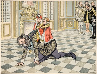 Illustrazione dal libro “Le bon roy Henri”, illustrato da Jacques Marie Gaston Onfray de Breville detto JOB: Davanti all