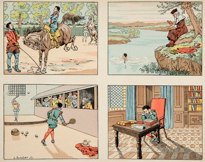 Illustrazione dal libro Le bon roy Henri, illustrato da Jacques Marie Gaston Onfray de Breville dit JOB: Educazione di Enrico IV da pseudonym for Onfray de Breville Jacques Job
