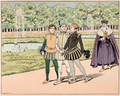 Illustrazione dal libro “Le bon roy Henri”, illustrato da Jacques Marie Gaston Onfray de Breville detto JOB: Enrico IV divenne amico di M de Segur e M de La Rochefoucauld da pseudonym for Onfray de Breville Jacques Job
