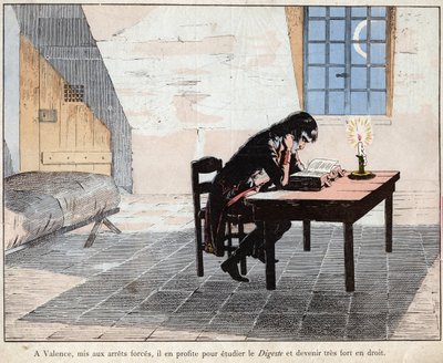 In prigione a Valencia Napoleone ne approfitta per studiare il Digesto e diventare molto forte in diritto - litografia di Job (Jacques Onfroy de Breville) da 