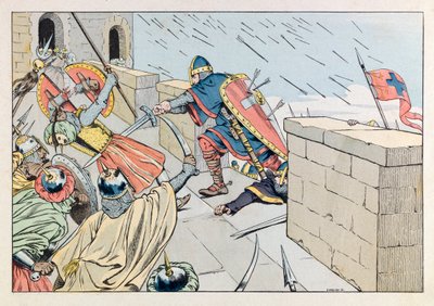 Jacques Marie Gaston Onfray de Breville dit JOB (1858 - 1931); Illustrazione dal libro “Les epees de France”: Presa di Gerusalemme da parte di Goffredo di Buglione nel 1099 da pseudonym for Onfray de Breville Jacques Job