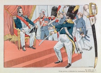Jacques Marie Gaston Onfray de Breville detto JOB (1858-1931); Illustrazione dal libro "Les épées de France": Luigi Filippo (1773-1850) sul trono; Coll, Part da pseudonym for Onfray de Breville Jacques Job