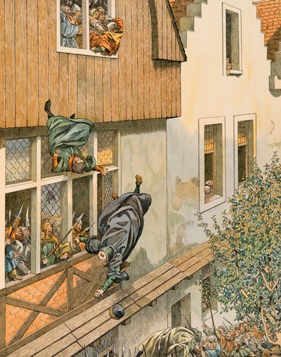 Storia del Belgio: la defenestrazione dei patrizi scabini di Lovanio nel 1419 da pseudonym for Onfray de Breville Jacques Job