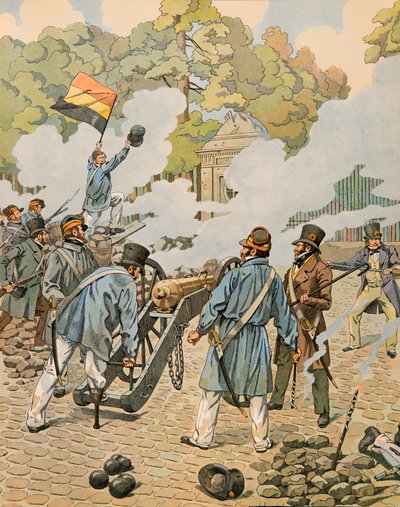 Storia del Belgio: Jean Joseph Charlier detto la gamba di legno punta il suo pezzo di artiglieria contro le truppe olandesi ammassate nel parco di Bruxelles nel settembre 1830 da pseudonym for Onfray de Breville Jacques Job