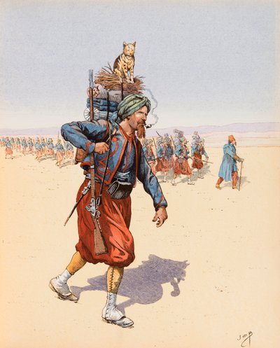 Jacques Marie Gaston Onfroy de Breville detto JOB (1858-1931) - Le Zouzou (Zouave in spedizione nel deserto), Collezione privata da pseudonym for Onfray de Breville Jacques Job