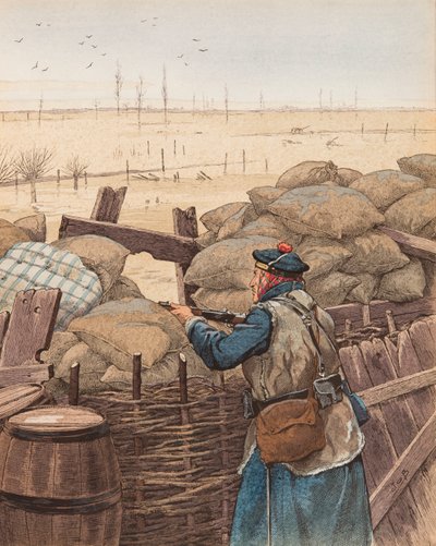 Jacques Marie Gaston Onfroy de Breville dit JOB - Il fuciliere di marina (fuciliere di marina in una trincea durante la Prima Guerra Mondiale), Collezione Privata da pseudonym for Onfray de Breville Jacques Job