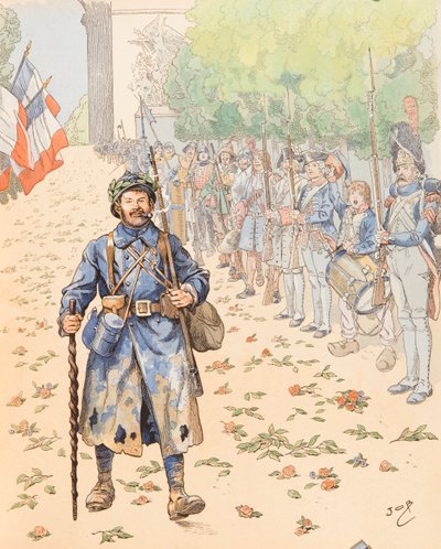 Jacques Marie Gaston Onfroy de Breville dit JOB - Il trionfo del poilu (allegoria del militare francese che rende omaggio al poilu), Collezione Privata da pseudonym for Onfray de Breville Jacques Job