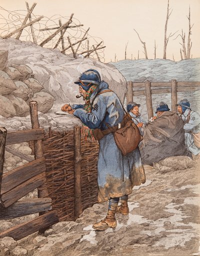 La lettera del pepere (soldato in trincea che scrive alla sua famiglia durante la Prima Guerra Mondiale), Collezione Privata da pseudonym for Onfray de Breville Jacques Job