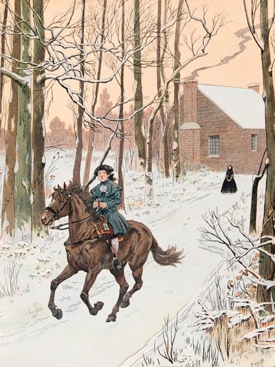 Jacques Marie Gaston Onfroy de Breville detto JOB (1858-1931) - Il giovane George Washington (1732-1799) lasciò la casa di famiglia nel 1740 per la Old Field School, Collezione privata da pseudonym for Onfray de Breville Jacques Job