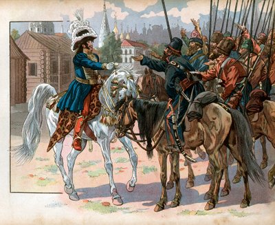 Joachim Murat a Mosca offre un orologio ai russi. Incisione di Job da pseudonym for Onfray de Breville Jacques Job