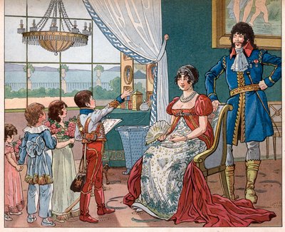 Joachim Murat (1767-1815) con sua moglie Carolina Bonaparte (1782-1839) e i loro figli (Achille) da pseudonym for Onfray de Breville Jacques Job