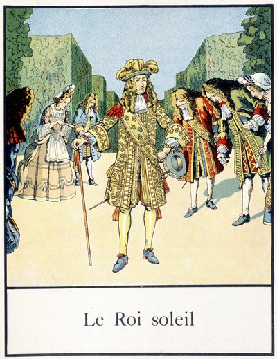 Le Roi Soleil (Luigi XIV nei giardini di Versailles circondato dalla sua corte) - in “Petite histoire de France” di Jacques Bainville, ed. Mane da pseudonym for Onfray de Breville Jacques Job