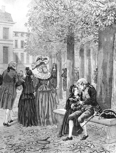 Napoleone Bonaparte (1769-1821) che prende in carico sua sorella Elisa a St. Cyr c.1784, illustrazione da 