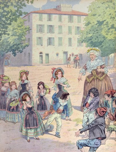 Napoleone Bonaparte da bambino in una disputa con i suoi compagni davanti alla sua casa ad Ajaccio, Corsica da pseudonym for Onfray de Breville Jacques Job