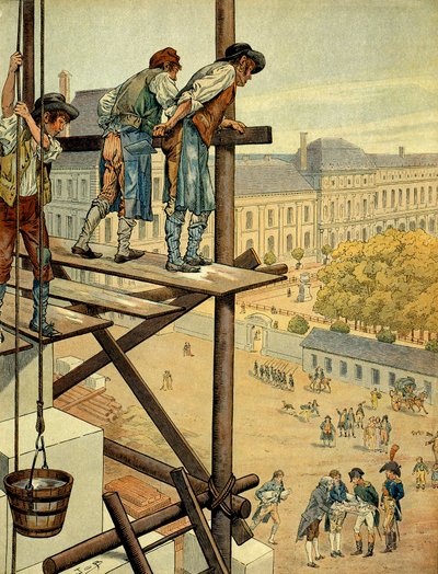 Napoleone I Bonaparte (1769-1821) attento ai lavori architettonici e urbani della connessione tra il Louvre e il Palazzo delle Tuileries a Parigi con la Place e Rue de Rivoli iniziati nel 1802 e recut il nome della battaglia che ebbe luogo da pseudonym for Onfray de Breville Jacques Job