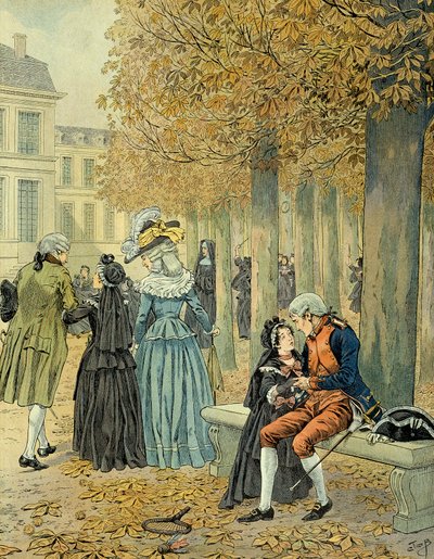 Napoleone I Bonaparte visita sua sorella Elisa Bonaparte alla casa reale di Saint Cyr. Illustrazione di Jacques Marie Gaston Onfray de Breville dit JOB da pseudonym for Onfray de Breville Jacques Job