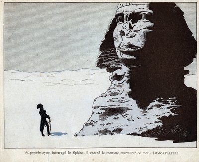 Napoleone studia la Sfinge in Egitto - litografia di Job (Jacques Onfroy de Bréville) da "Le Grand Napoléon des Petites Enfants" 1893 da pseudonym for Onfray de Breville Jacques Job