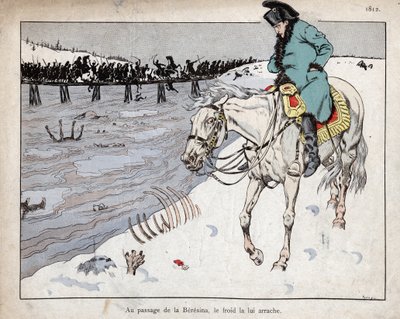 Napoleone osserva i resti della sua Grande Armata attraversare il fiume Berezina durante la ritirata da Mosca da pseudonym for Onfray de Breville Jacques Job