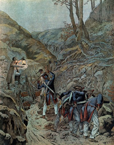 Campagna di Prussia (1806): le truppe lavoravano per allargare un passaggio per i cannoni ai piedi del Monte Iena alla vigilia della battaglia (14 ottobre) da pseudonym for Onfray de Breville Jacques Job
