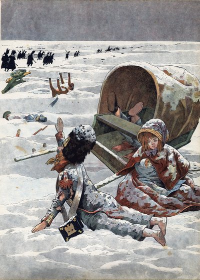 Scena della storia di Francia nei giocattoli: episodio della ritirata della Russia durante la guerra napoleonica (1812). In "Joujoux a l