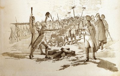 Non avrete bisogno di esporvi, vi porteremo le bandiere e i cannoni di un granatiere prima della battaglia di Austerlitz quando Napoleone I Bonaparte (1769-1821) visitò i bivacchi. Illustrazione di Job (Jacques Marie Gaston Onfray e Breville) da pseudonym for Onfray de Breville Jacques Job