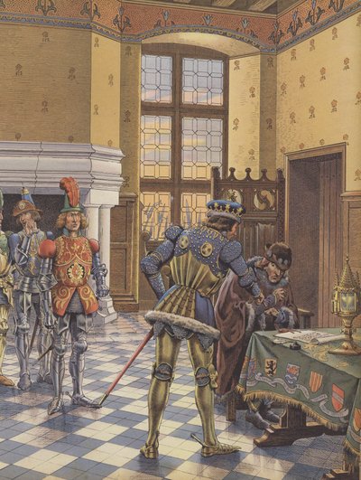 Carlo il Temerario, Duca di Borgogna, presenta un trattato al Re Luigi XI e chiede che lo firmi da pseudonym for Onfray de Breville Job