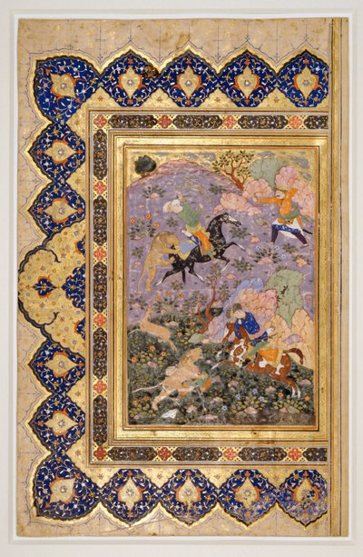 Caccia agli animali selvatici, 1540 circa (inchiostro, guazzo e oro) da School Iranian