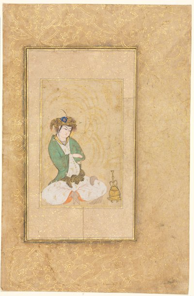 Giovane seduto vicino a un salice; Illustrazione a pagina singola da style of Muhammad Yusuf