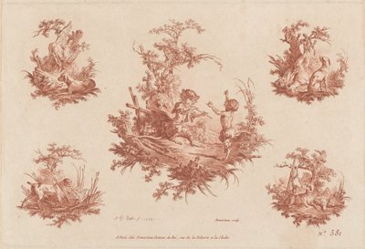 Singerie con quattro vignette di cani che cacciano da the Elder and Jean Baptiste Hüet Gilles Demarteau