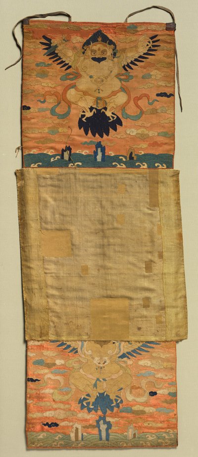 Vajrapani montato ricamato con Garuda, pittura 1600, ricamo c. 1300 da the Tenth Black Hat Karmapa Chöying