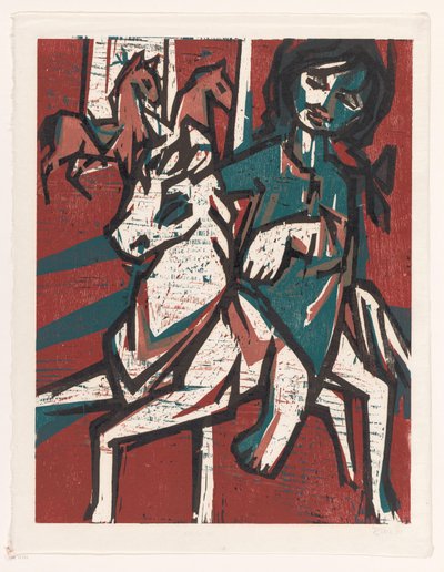 Donna a cavallo davanti a due altri cavalli da unknown (signed by artist)