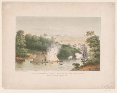 Z.M. Nave a vapore Celebes in combattimento con una kotta-mara. Poeloe Kanamit, 6 agosto 1859 da weduwe Elias Spanier and Zn