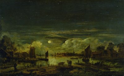 Paesaggio al chiaro di luna (olio su pannello di quercia) da Aert van der Neer