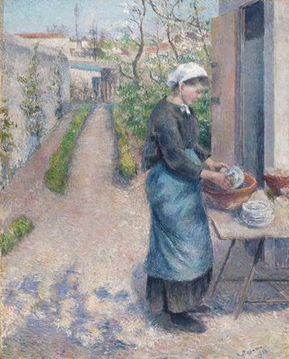 Nel giardino di Pontoise: una giovane donna che lava i piatti, 1882 da Camille Jacob Pissarro