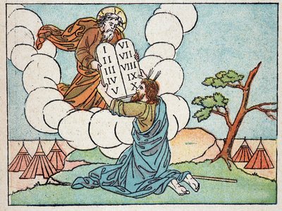 Mosè riceve le tavole della legge - in 'Storia Sacra in 120 immagini