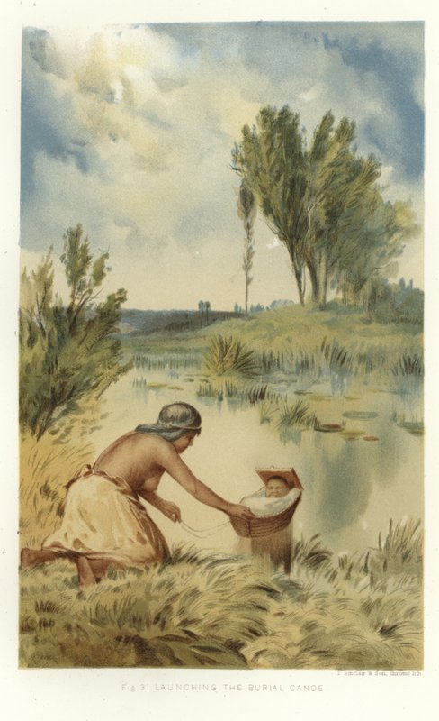 Varo della canoa da sepoltura (litografia a colori) da (after) American School