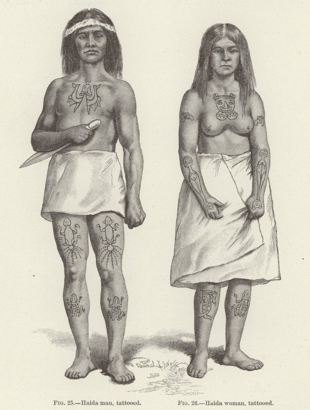 Donna e uomo Haida tatuati (incisione) da (after) American School