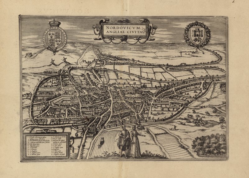 Mappa di Norwich, Norfolk da (after) English School