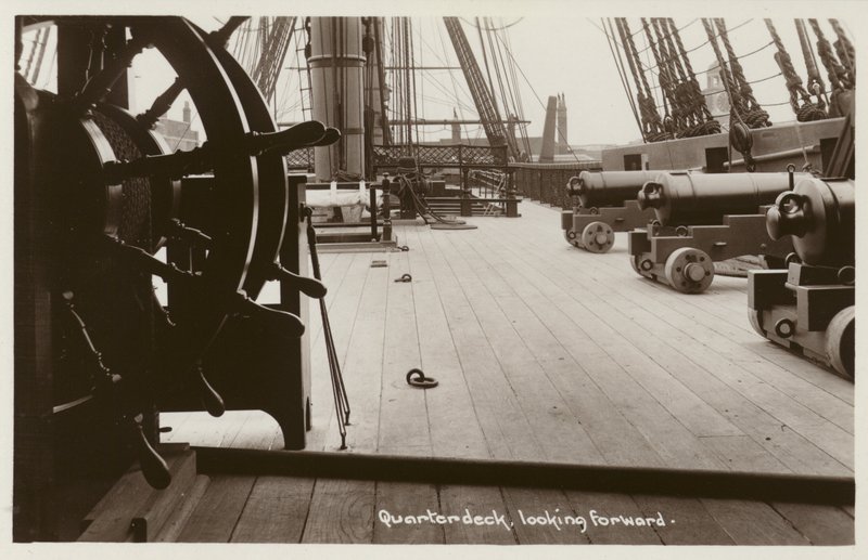 Ponte di comando della HMS Victory, guardando in avanti da (after) English photographer