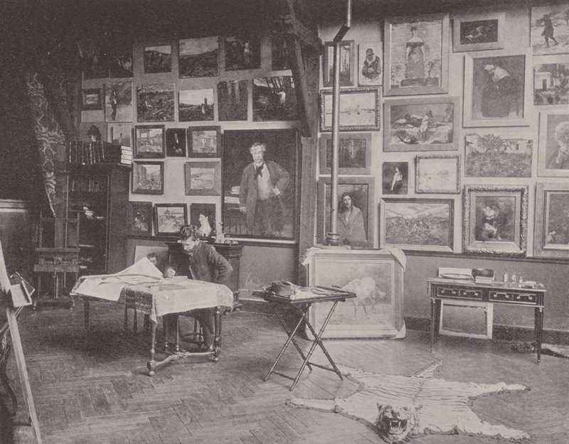 Il pittore francese Alfred Philippe Roll nel suo studio da (after) French Photographer