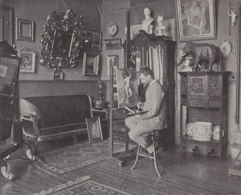 Il pittore francese Henri Gervex nel suo studio da (after) French Photographer