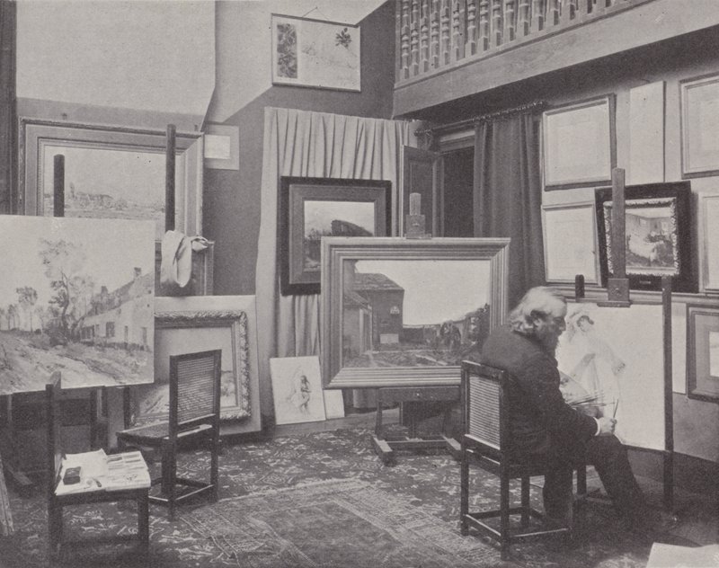 Pittore francese Jean Charles Cazin nel suo studio da (after) French Photographer