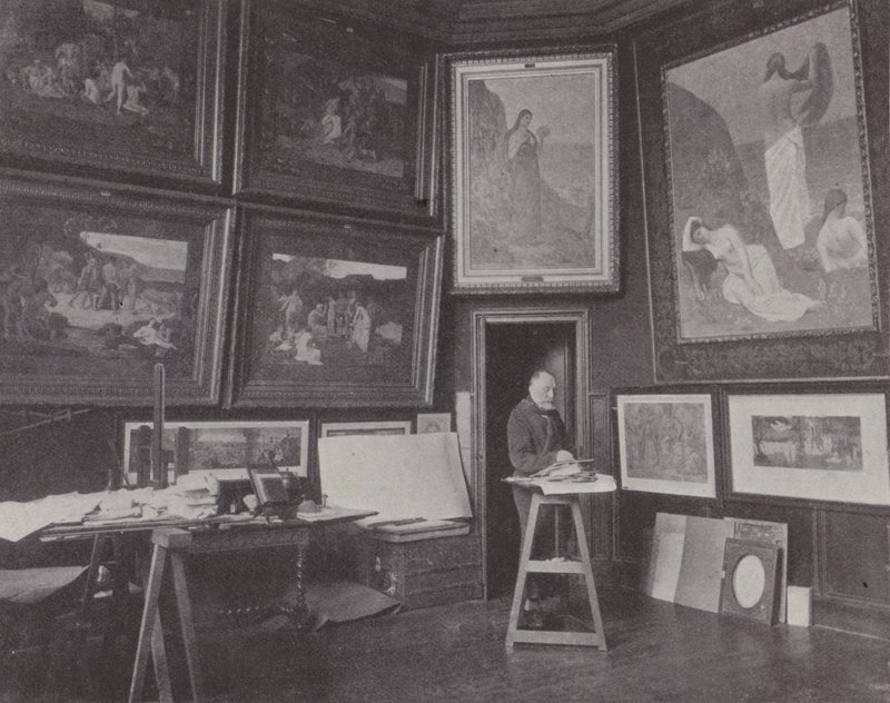 Pittore francese Pierre Puvis de Chavannes nel suo studio da (after) French Photographer