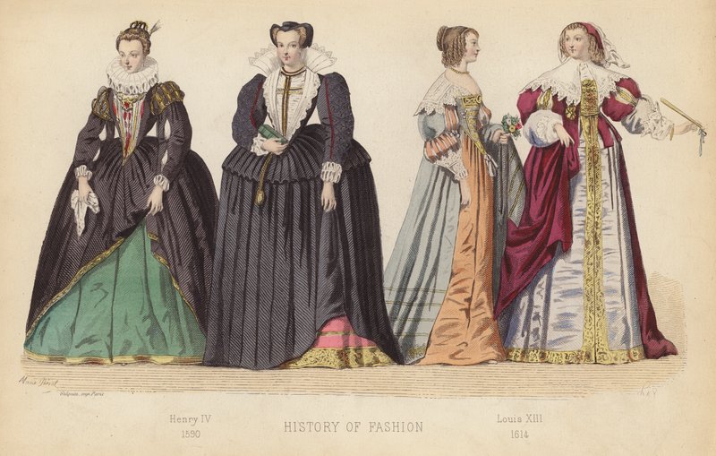 Moda in Francia: Enrico IV 1590; Luigi XIII 1614 da (after) French School