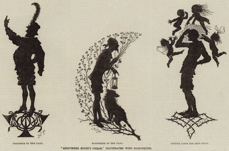 "Sogno di una notte di mezza estate," illustrato con silhouette (incisione) da (after) German School